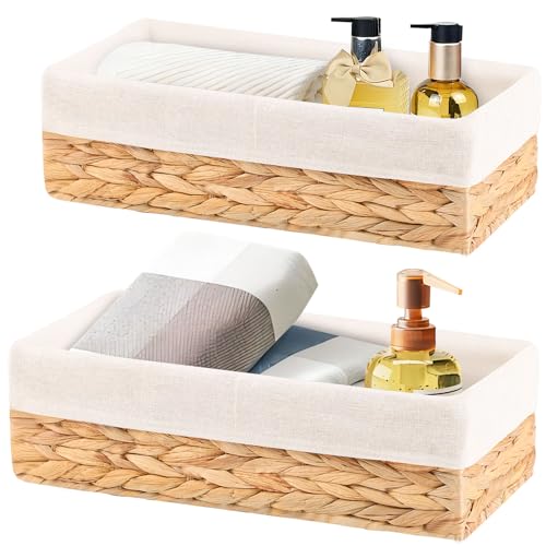 OUTBROS dos Juegos de Cestas de Almacenamiento,Contenedores Tejidas Apilables, Caja Rectangulares de Mimbre, Organización del Espacio del Baño, Jacinto de Agua, STB201-H
