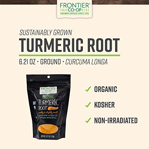Frontier Co-op Organic Turmeric Root Powder, 6.21-Ounce Bag - Made with Ground Turmeric Roots - Perfect for Cooking and Herbal Uses