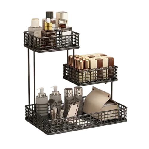 Image of 4 Tier Fruit Basket for Kitchen | Space Saving Decorative Kitchen Organizer | Multi-Layer Dining Table Organizer for Fruits, Snacks & Jars (3 Tier - Black)