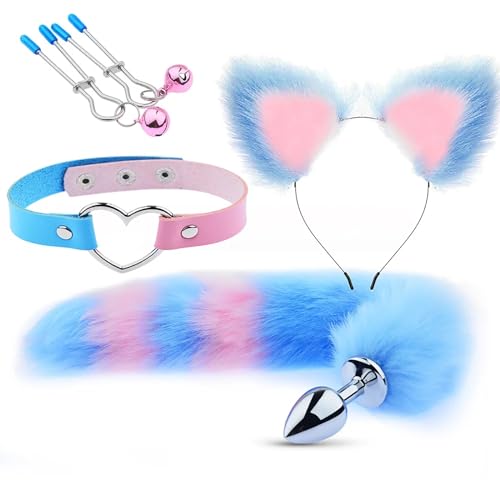 ChicLSQ Analplug Set für Paare mit Fuchsschwanz und Plüsch Katzenohren Stirnband Cosplay SM Analspielzeug 4-teiligesSexspielzeug für Männer und Frauen