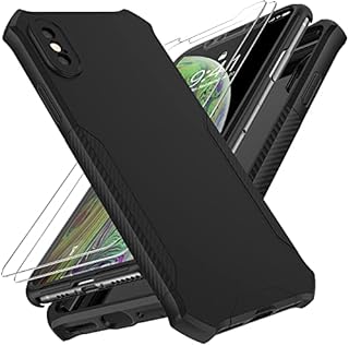 ORETech 360° Protective for iPhone X Case/iPhone Xs Case and [2 x 9H Glass Screen Protectors] [Full Body Shockproof] Hard PC Front with Silicone Non-Slip Hybrid Cover for iPhone 10 Phone Case - Black