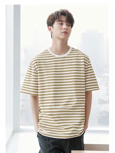 Image of Mack Jonney Oversized | Loose Fit | Half Sleeves 100% Cotton Round Neck Striped T-Shirt for Men-MACK640558