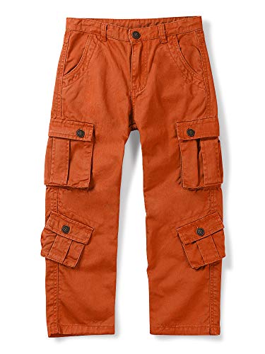 OCHENTA Little Big Boys' Cargo Pants, 8 Pockets Combat Casual Tactical Trousers Orange Tag 170-11-12 Years