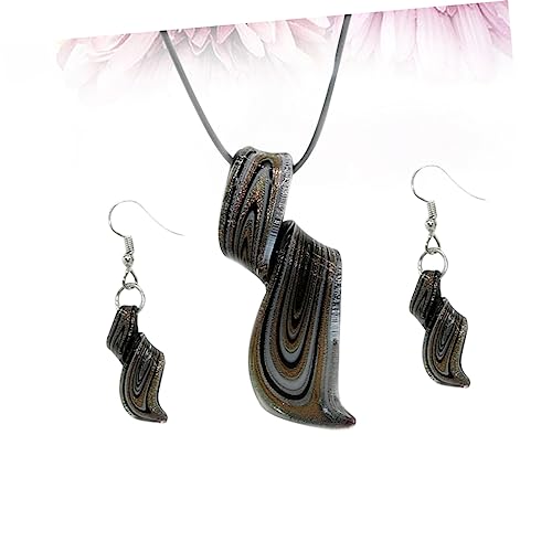 Collier en or avec pendentif et boucles d'oreilles pendantes bijoux noirs - 7