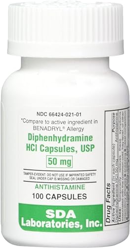 SDA LABORATORIES Diphenhydramine 50mg Allergy Relief Antihistamine Capsules Fast-Acting Formula for Sneezing Runny Nose & Itchy Eyes 100 Count (1 Pack)