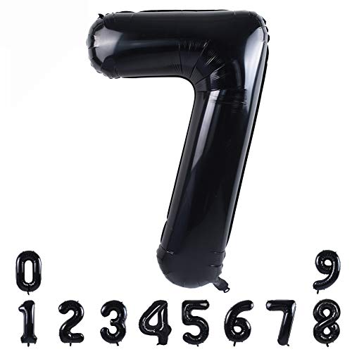 Image of TONIFUL 40 Inch Black Number 7 Balloons Large Foil 7th Birthday Decorations | Black 7 Balloon Number Seven for 7th 27th 37th 70th Birthday 7 Year Anniversary, Gold Birthday Decor for Men Women Boys Girls