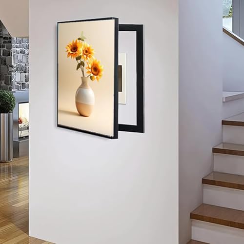 RAUMPA 19.6x27.5 in Breaker Box Cover Decorative Wall Mounted Electrical Panel Aluminum Frame Fuse Cover, Mounted Indoor Outdoor Hiding Panels for Living Room Office, Easy Installation