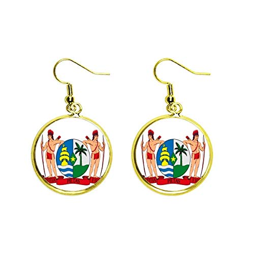 Pendientes de Surinam dorados con escudo nacional tipo drop earring mujer