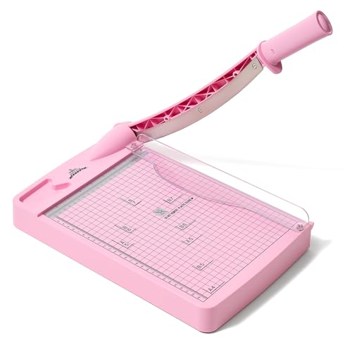 JIELISI Papierschneider (Bis 80g A4, 12 Blatt Schneidleistung) Manuell Schneidemaschine, Papierschneidemaschine, Hebelschneider, Schere für Papier und Fotos, höchste Präzision（Rosa）