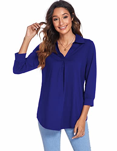 Newchoice Women's Loose Business Casual Tops V Neck 3/4 Sleeve Shirts Soft Comfy Classy Lightweight Work Blouses (Royal Blue, L) by Newchoice - Used condition - Image 16