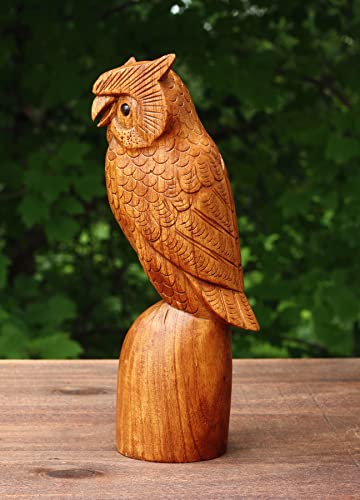 Figura Decorativa de Búho de Madera Hecha a Mano 10"