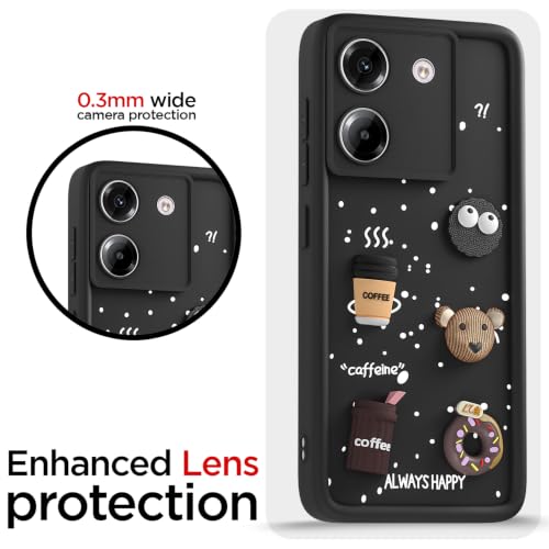 Image of Pikkme Back Cover for Poco M7 Pro 5G | 3D Bear Silicone Cute & Fun Coffee Cartoon | Full Body Protection Bumper Case (Black)