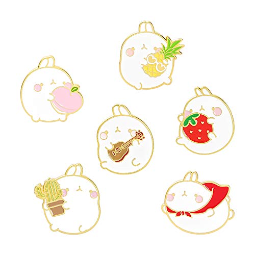 Gillna Cute Animal Enamel Lapel Pins Set Cartoon Rabbit Enamel Pins for Women-Lovely Fruit Lapel Badge Brooch Pins for Jackets Decoration Accessory