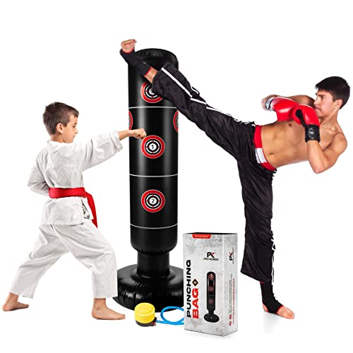 Inflatable Punching Bag Kids / Adults - Quality Kids Punching Bag Set with Target Design - Punching Bags for Kids / Adults are Great for Boxing / Karate - Kid Punching Bag with Foot Pump & Stand 63In