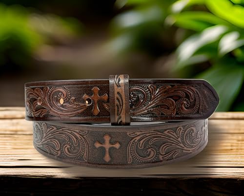 Western Cross Leather Belt Strap for Removable Buckle Full Grain Leather Belt Strap 1.5” Cowboy Western Style4
