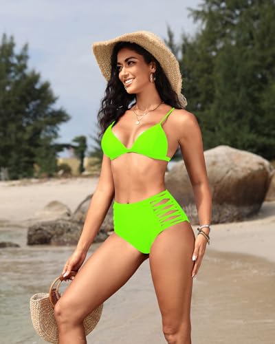 Image of Holipick Women High Waisted Bikini Bottoms Tummy Control Swimsuit Bottoms Strappy Swim Bottom