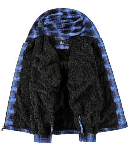 Image of V VALANCH Men's Flannel Shirt Jacket with Hood Fleece Lined Plaid Jacket Zip Up Winter Warm Coat