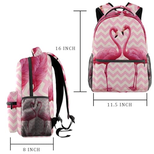 Pink Flamingo Couple Zigzag (3) Backpack for Boys & Girls with Adjustable Shoulder Straps, Carry Handle & Dual Drink Bottle Sleeves2