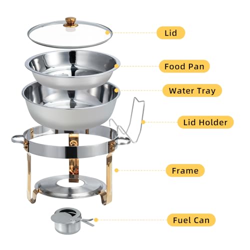 SETLUX Runde Chafers für Catering, Chafing Dishes für Buffet, Gold-Set, Chafers und Buffet-Wärmer für Partys, 4,5 l (Gold, 4 Stück) – Bild 3
