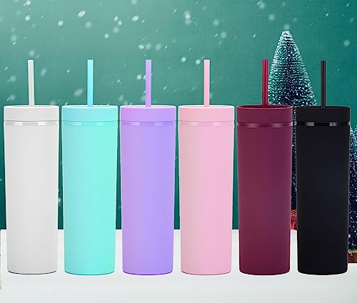 Essasea Black Matte Tumblers With Lids And Straws.16Oz Skinny Tumblers Bulk.reusable Double Walled Insulated Travel Tumblers.plastic Acrylic Pastel Colored Cups For Iced Coffee Smoothie.diy Tumblers. #TOP5