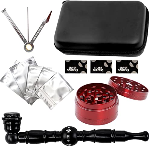 Tobacco Pipe Set, Tobacco Pipe, Grinding Tool, Pipe Bag, Scraper Tool, Pipe Screens, etc... (Black)