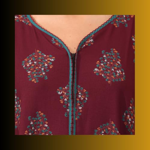Image of Women's Alpine Botanical Leaves Print Maxi Nightgown with Pocket
