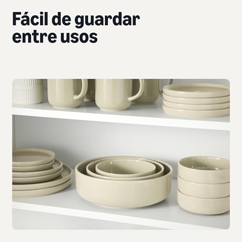 Miniatura 6 de Amazon Basics Cuencos De Gres Esmaltado, Juego De 6 Piezas, Aptos Para Lavavajillas, 14,0cm, Marfil