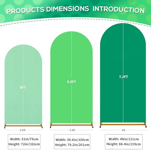 Image of SoarDream Green Arch Backdrop Cover Double-Sided 6FT 6.6FT 7.2FT Set of 3 Spandex Fitted Arch Wall Stretchy Backdrop Covers for Outdoor Birthday Party Stand Decorations
