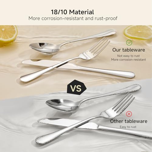 40-Piece Silverware Set for 8, 18/10 Stainless Steel Flatware Set, Heavy Duty Mirror Polished Cutlery Set, Dishwasher Safe Kitchen Utensils for Home Restaurant, Wedding Gift - HIKAA - Image 4
