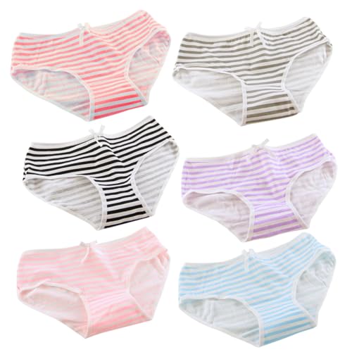 Housoutil Braguitas Triangulares para Mujer 6 Piezas Lazo Azul Marino, Algodón Transpirable, Estampado de Rayas, Cintura Baja Elástica, Ropa Interior Femenina Cómoda para Color Aleatorio
