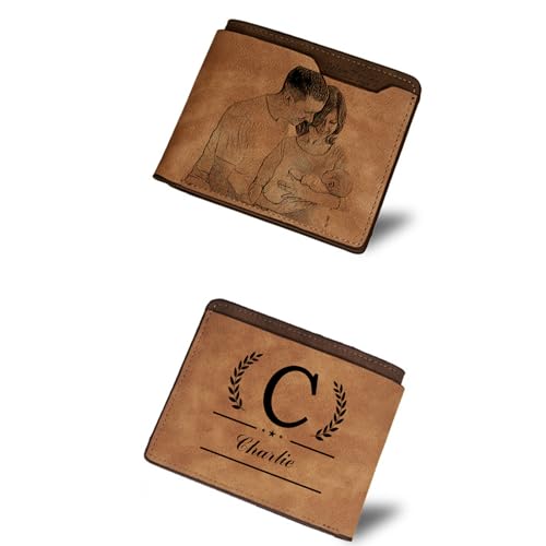 Generic Personalized Father's Day Gifts, Custom Photo Wallets for Men from Wife, Son, Daughter，Billeteras De Hombres, Brown