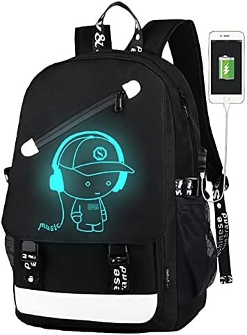 HIPOTUO Anime Luminous Backpack Laptop Backpack with Anti-Theft Lock, Black Teens Backpack Cool Back Pack for Work