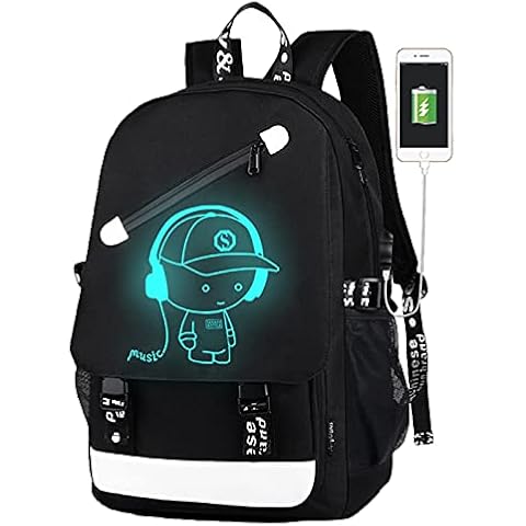 HIPOTUO Anime Luminous Backpack Laptop Backpack with Anti-Theft Lock, Black Teens Backpack Cool Back Pack for Work Cover