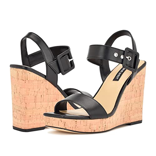NINE WEST Women's Courts Wedge Sandal, Black 001, 9.5