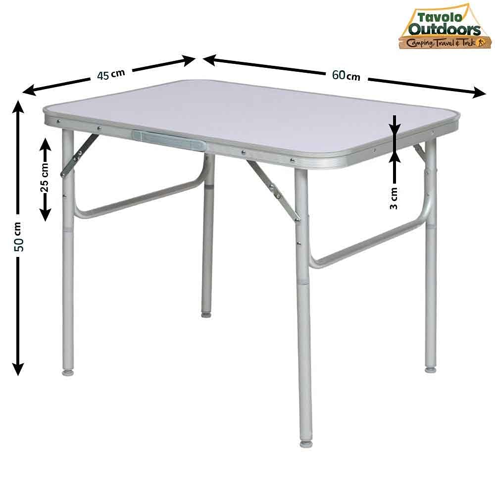 BAKAJI Tavolo Camper Campeggio Picnic Struttura Alluminio Piano in Formica Piedini regolabili in 2 Altezze 25/50cm Pieghevole a valigetta per spiaggia o giardino (60 x 45 x 50 cm)