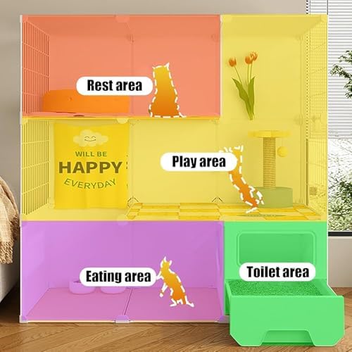 Cat Cages Indoor Litter Dog Playpens Caves Houses Box Kitten Cage Cats Outdoor Enclosures,Multi-Level Indoor Cat Cage with Enclosed Litter Box - Easy to Clean Pet House for Small Animals, Sp