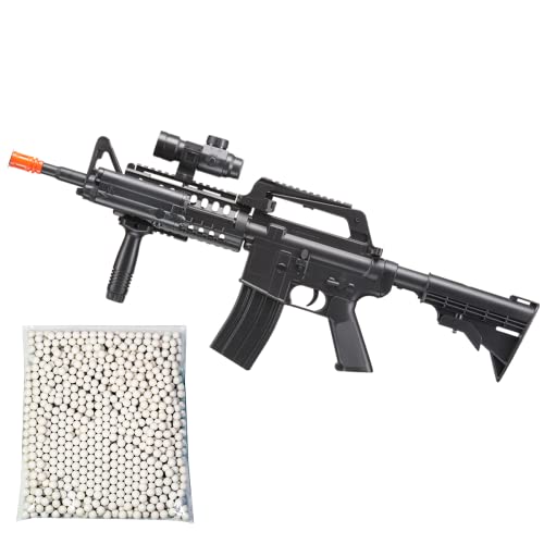 400 FPS Airsoft Spring Power Rifle M4 Durable Material with Flashlight, Red Dot, Grip and1000 Rounds 0.12g BBS