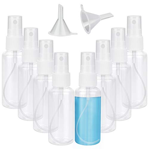 Preisvergleich Produktbild EMAGEREN 8 Stück Sprühflasche 50ml Sprühflaschen Leer Transparente Pumpzerstäuber Feinen Nebel Sprühflasche Kunststoff Zerstäuber Tragbares Reiseflaschen Set mit 2 Trichter für Parfüms, Öle, Festiger