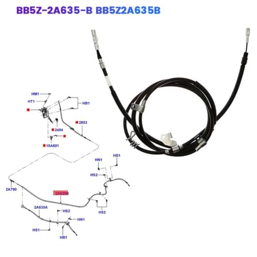 Cable de freno de mano Ford BB5Z2A63 repuesto de acero para sistema trasero de coche 4