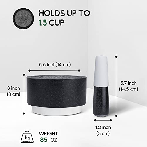 Flexzion Silicone Mortar And Pestle Set Marble Pestal Mortar 5.5" Black Marble Mortar And Pestle With Silicone Base And Easy Grip Handle Kitchen Stone Grinder Bowl For Guacamole Bowl Salsa Spice #TOP4