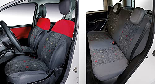 Housses Fiat Panda 4 places en coton mélangé à carreaux gris et rouge pour modèles après 2012