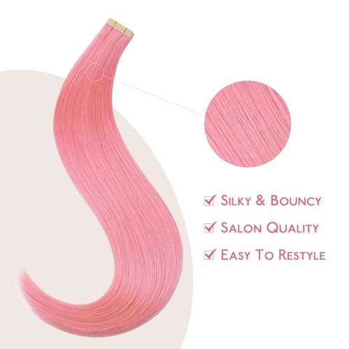 Image of WENNALIFE Tape in Hair Extensions, Human Hair Peach Pink, 10pcs 20g 10 inch Remy Invisible Tape, Straight Colored Soft Real Human Hair Refill Set