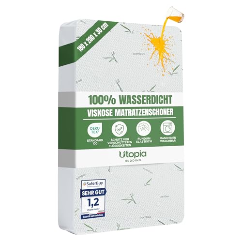 Utopia Bedding Matratzenschoner 180 x 200 x 30 cm Wasserdicht Viskose Premium Matratzenauflage Oeko-Tex Zertifiziert Atmungsaktive Matratzenschutz Rundum Elastisch