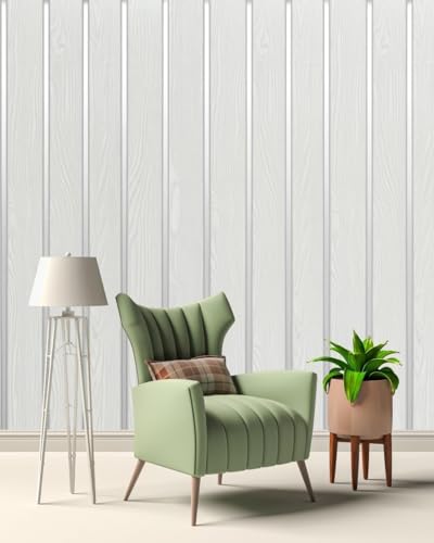 Image of White Silver 3D Wood Grain Wallpaper Roll | Self-Adhesive Waterproof Vinyl Wall Covering for Bedroom, Living Room, Kitchen, Furniture & Cabinet Renovation (45 x 300 cm)