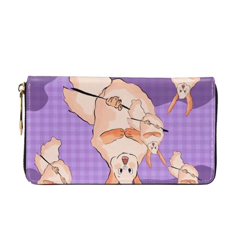 Leather Women Wallets, Long Credit Card Holder, Wacky Bunny Print Billfold Clutch & Travel Purse Large Capacity2
