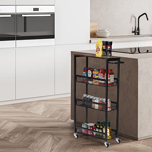 Nandae 4-Tier Storage Trolley Cart, Slim Storage Trolley, Narrow Storage Unit, Rolling Cart Storage Organizer on Wheels, Mesh Basket Shelf with Handles for Office Bathroom Kitchen Laundry Room - Image 4