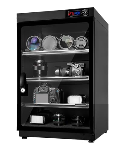 TECHTONGDA Dehumidifying Dry Cabinet Box, Electronic Dry Cabinet for Camera Lens and Electronic Equipment Storage, Temperature Humidity LED Dual Screen, 30/50/80/100L (50L 4 Tiers)