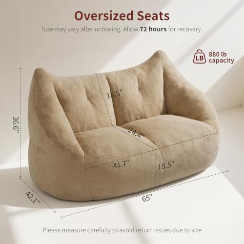 Image of Relefree Oversized Bean Bag Chairs for Adults,Bean Bag Loveseat Sofa,Boneless loveseat for Reading,2 Seater Lazy Sofa for Small Spaces,Mini Small Couches for Living Room,Bedroom,Apartment,Latte Brown