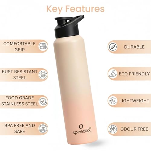 Image of Speedex Stainless Steel Water Bottle 1 Ltr, Leak Proof Sipper Cap, BIS Approved 1000 ml Metal Bottle For Daily, Office, School, Gym, Travel Use for Men, Women, Kids, Adults, Peach Orange, Set of 3
