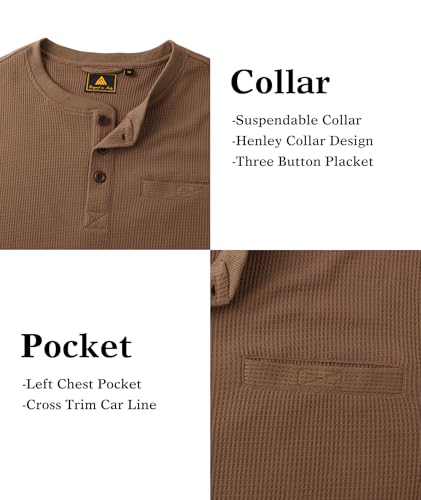 Henley Long Sleeve Shirts for Men Waffle Thermal Fashion Casual Tee Shirt Three Button Pullover with Pocket2